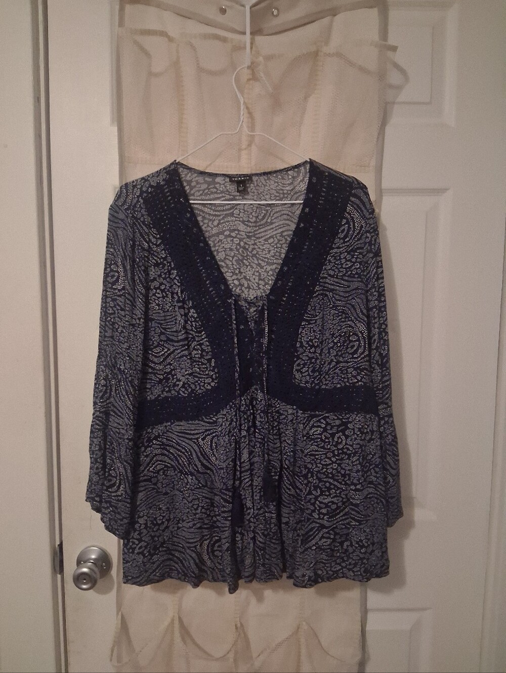 TORRID Top Size 1X Blue Sheer Embroidered Blouse Pullover Boho